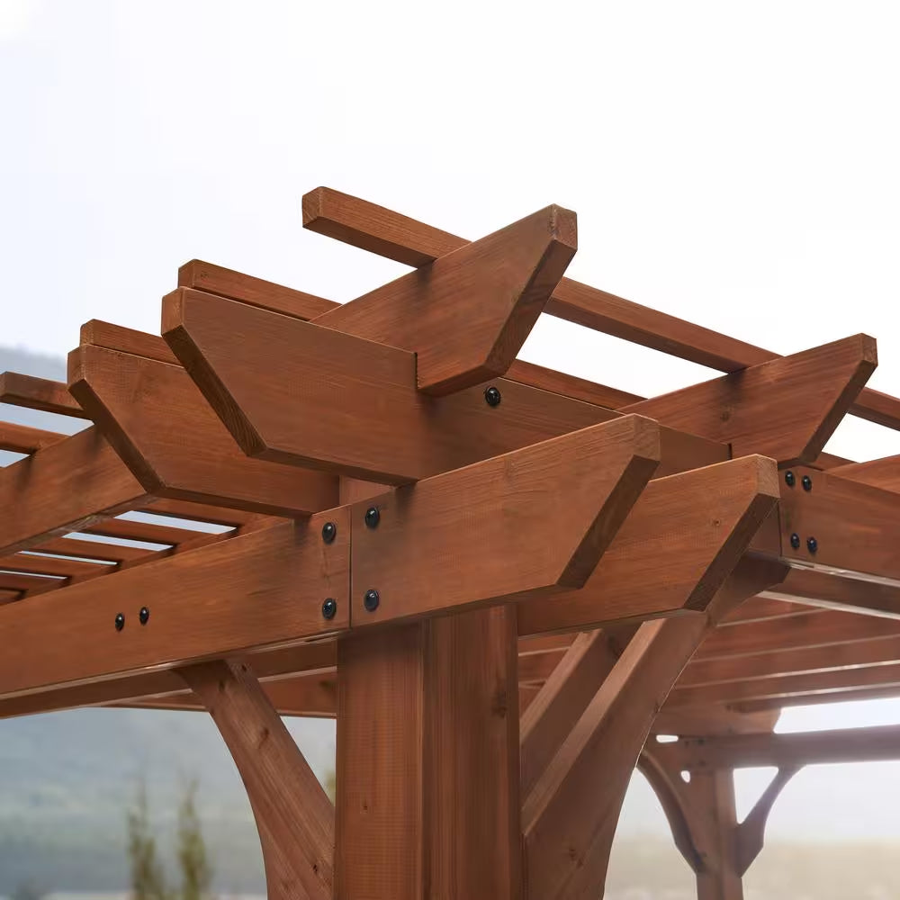 Ashland 10 Ft. X 14 Ft. All Cedar Wood Outdoor Pergola Shade Structure with Bar and Electric