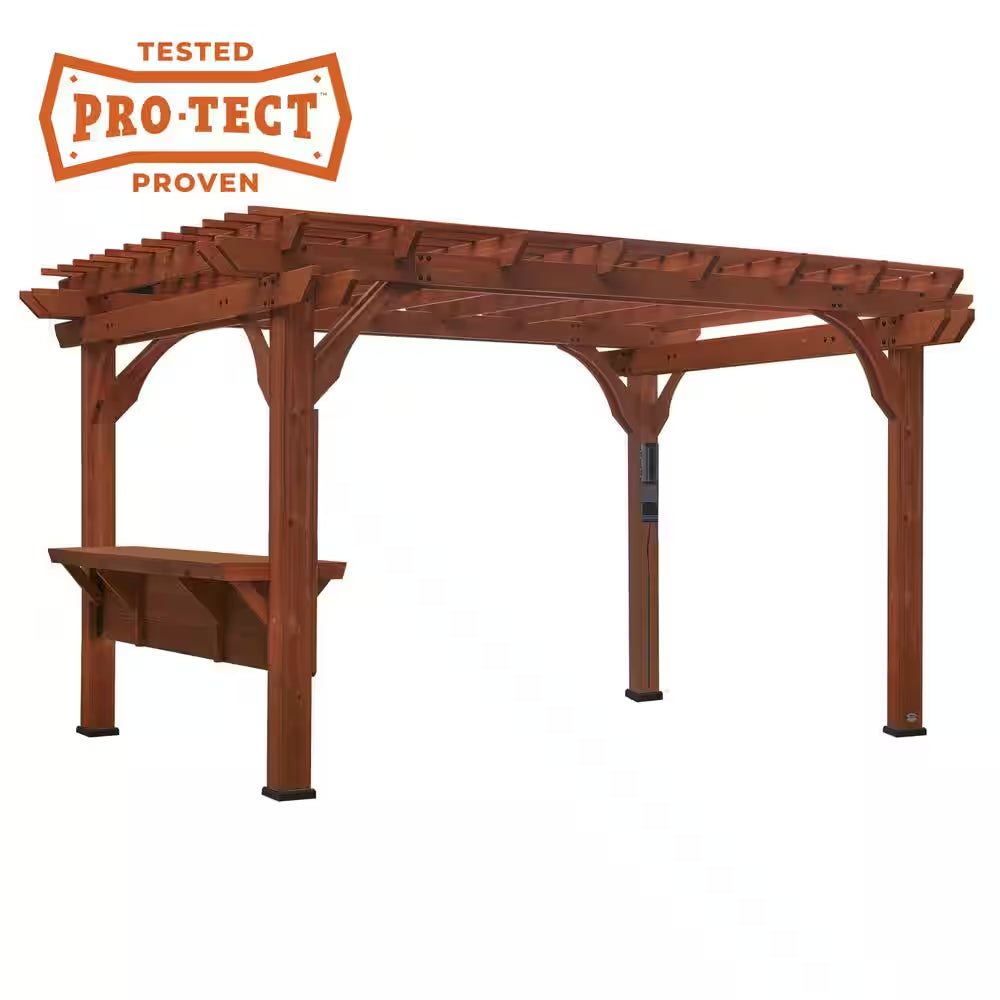Ashland 10 Ft. X 14 Ft. All Cedar Wood Outdoor Pergola Shade Structure with Bar and Electric