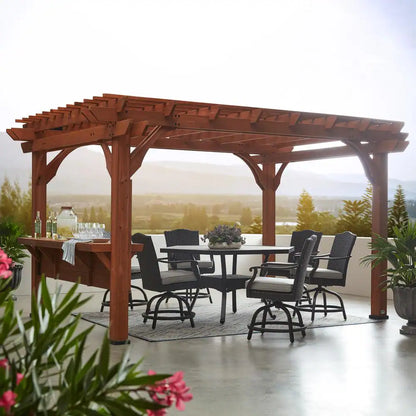 Ashland 10 Ft. X 14 Ft. All Cedar Wood Outdoor Pergola Shade Structure with Bar and Electric