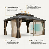 12 Ft. X 22 Ft. Double Galvanized Steel Roof Aluminum Frame Outdoor Patio Hardtop Gazebo with Netting and Curtains — How It Works